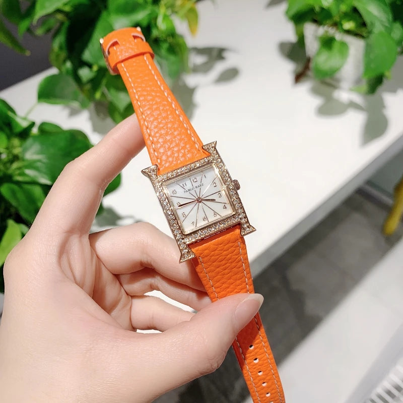 Luxury Diamond Fashion Watch for Ladies: High-Grade, Waterproof, Leather Strap, Quartz Movement.