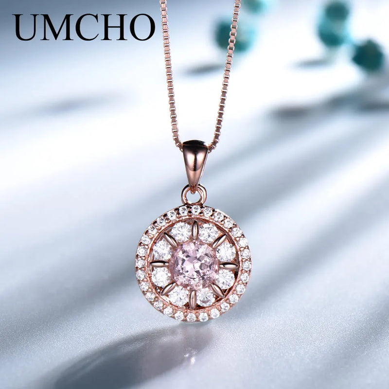 925 Sterling Silver Morganite Pendant Necklace for Women