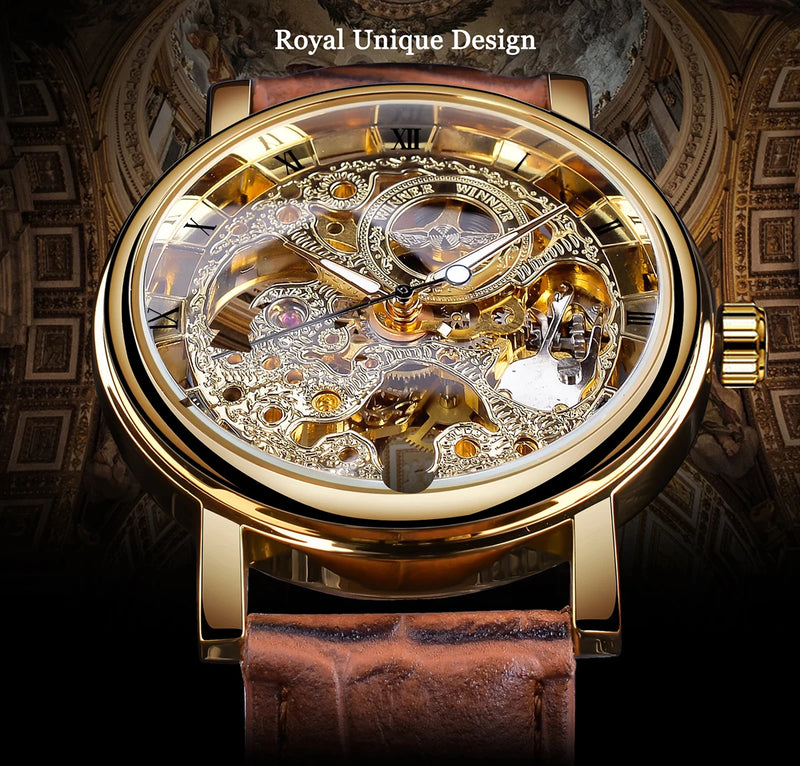 Transparent Leather Strap Skeleton Watch for Men