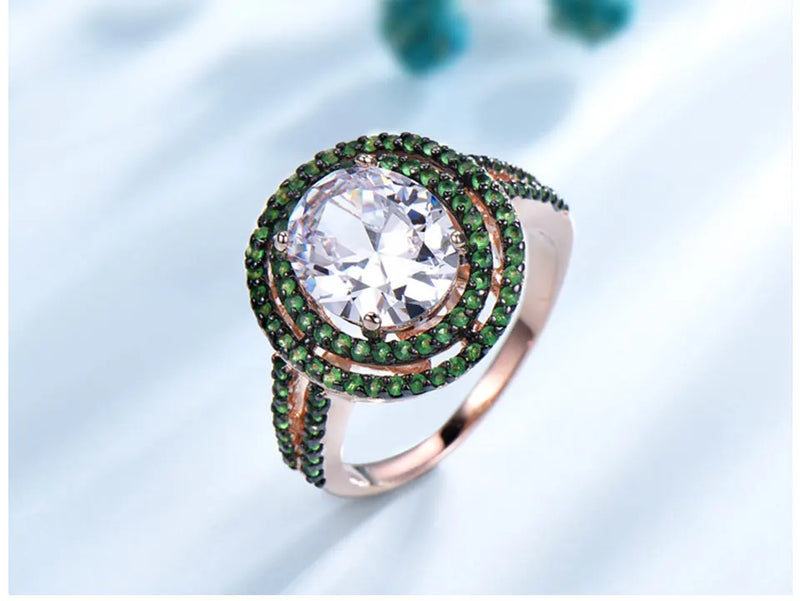 Sterling Silver Cubic Zircon and Emerald Ring for Women