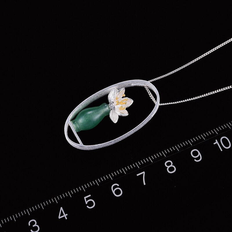 925 Sterling Silver Aventurine Lotus Pendant for Women