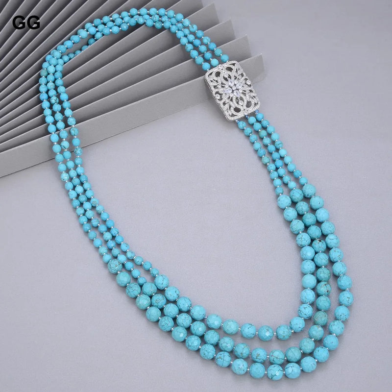 Sterling Silver Faceted Turquoise Round Necklace for Women