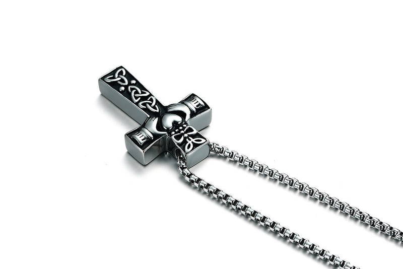 Stainless Steel Claddagh Cross Pendant Necklace for Men