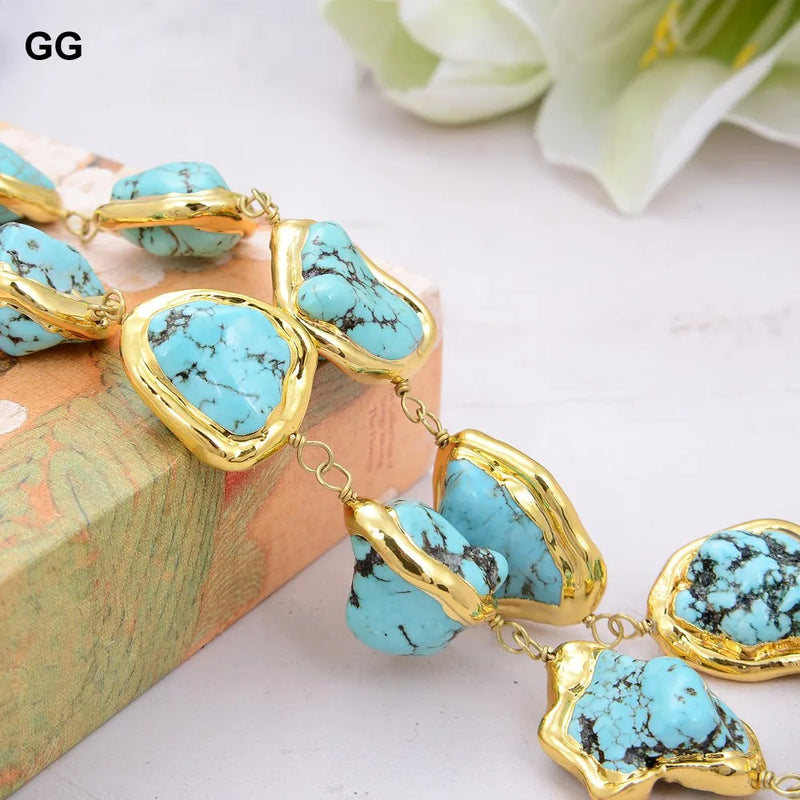 Gold Plated Howlite Turquoise Choker Necklace for Women