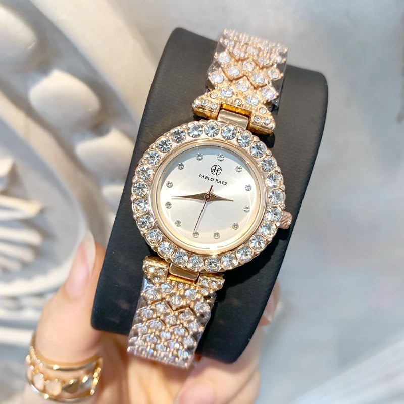 Luxury Steel Fashion Clock Watch with Diamond Accents & Special Design for Women's Dress Wristwear