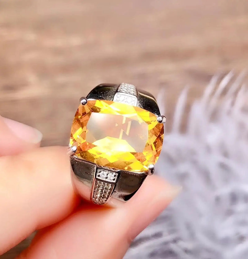 Sterling Silver Citrine Men's Ring, 925, Beautiful Gem from Brazil