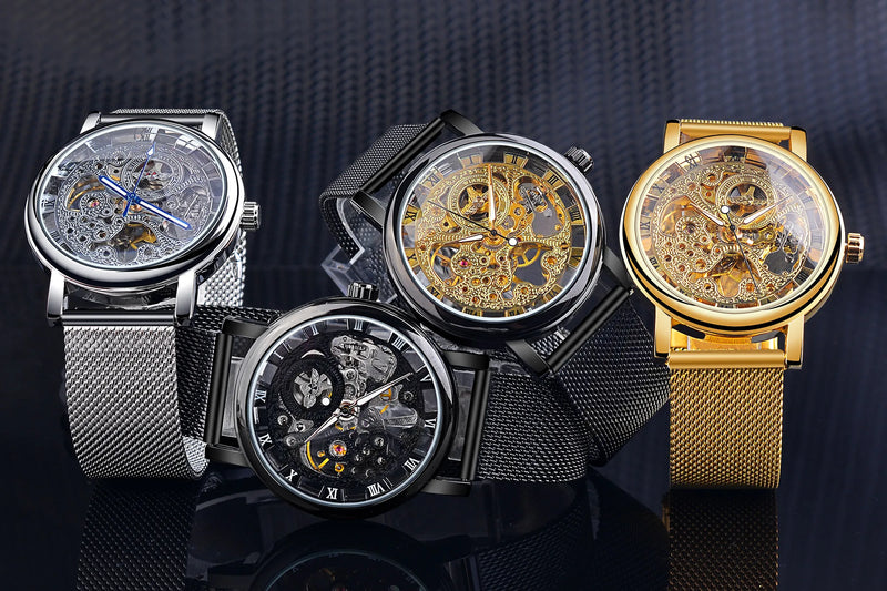 Transparent Leather Strap Skeleton Watch for Men