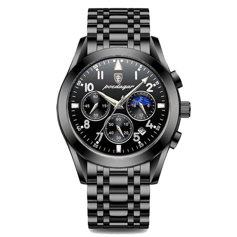 Stainless Steel Quartz Chronograph Watch with Luminous Hands for Men