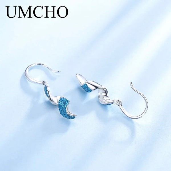 925 Silver Blue Sequins Drop Earrings for Women