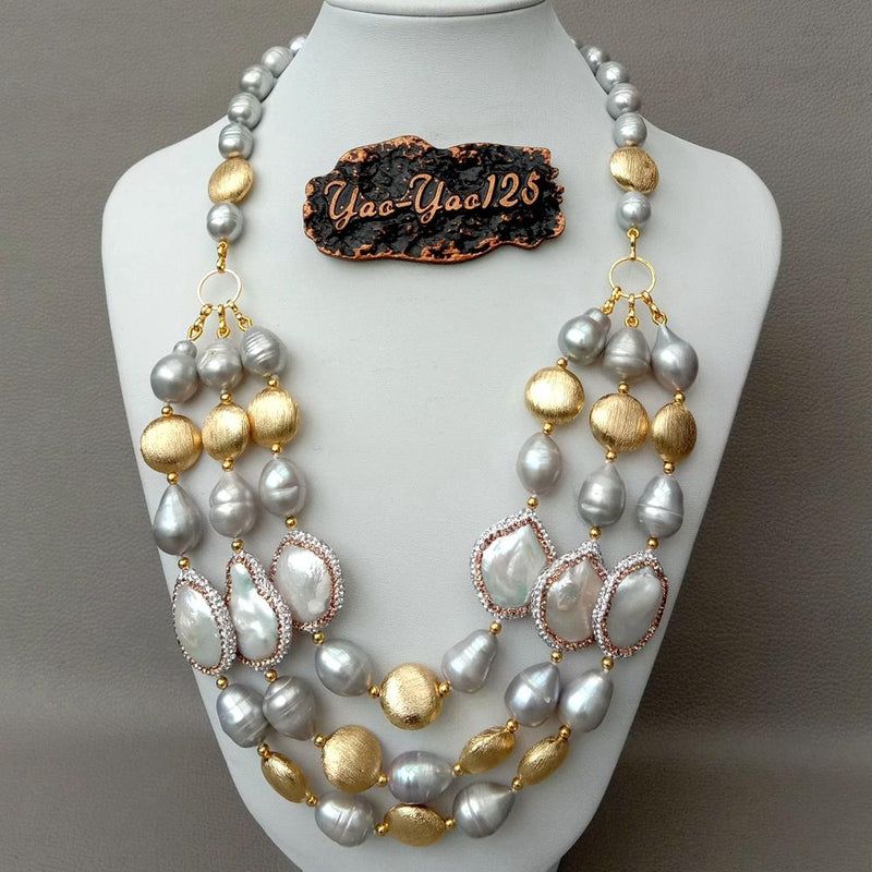 Sterling Silver Gray Rice Freshwater Cultured Pearl Necklace For Women