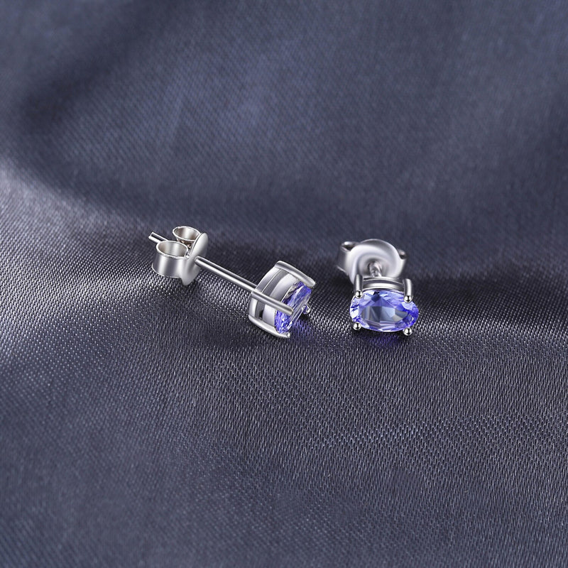 925 Sterling Silver 1ct Oval Tanzanite Stud Earrings for Women