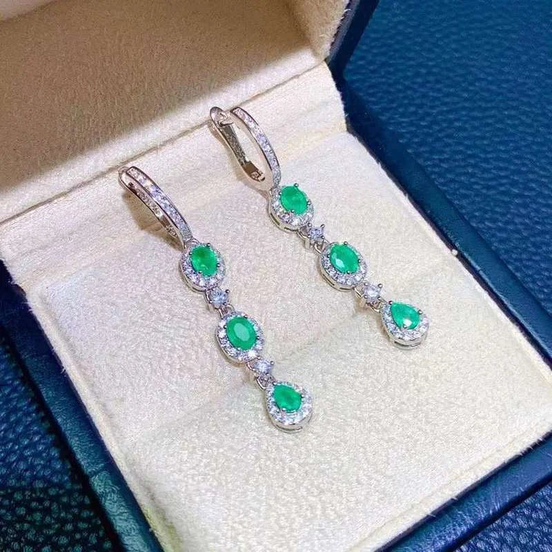 Sterling Silver Emerald Drop Earrings for Women.