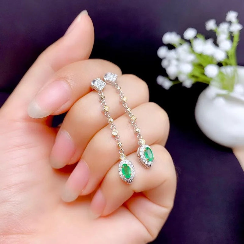 925 Silver Natural Emerald Earrings for Women