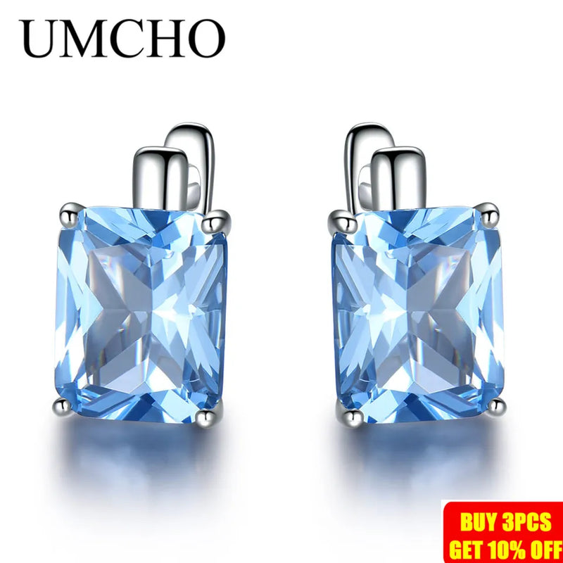 925 Sterling Silver Sky Blue Topaz Clip-On Earrings for Women