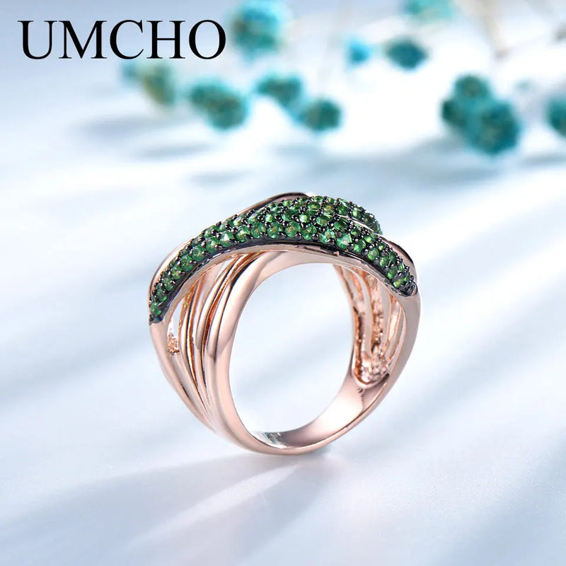 925 Sterling Silver Simulated Emerald Geometric Ring for Women