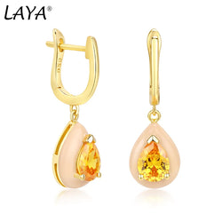 925 Sterling Silver, Synthetic Yellow Crystal Earrings For Women