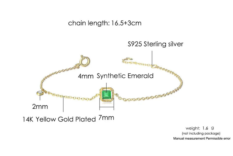 925 Sterling Silver Synthetic Emerald Bracelet for Women