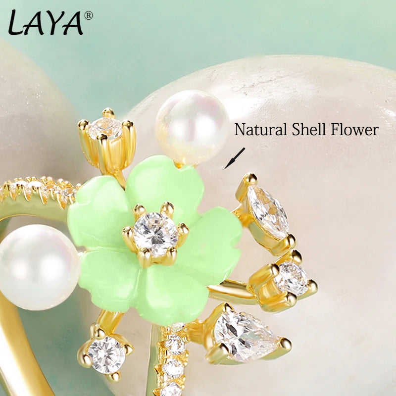 Sterling Silver Natural Shell Flower Ring for Women