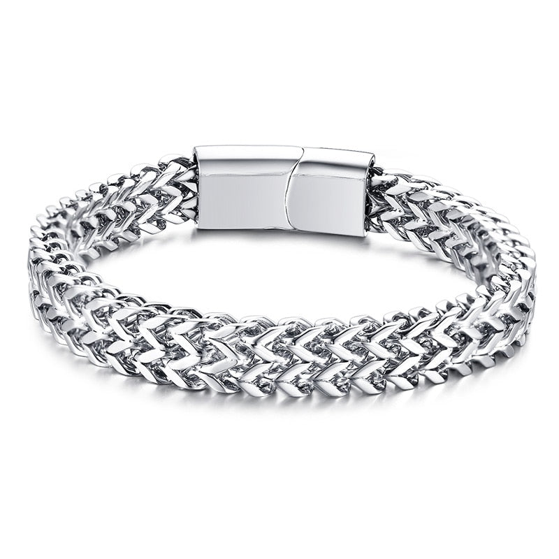 Stainless Steel Wheat Link Chain Bracelet, 6.5MM-12.5MM, Two-Strand, for Men