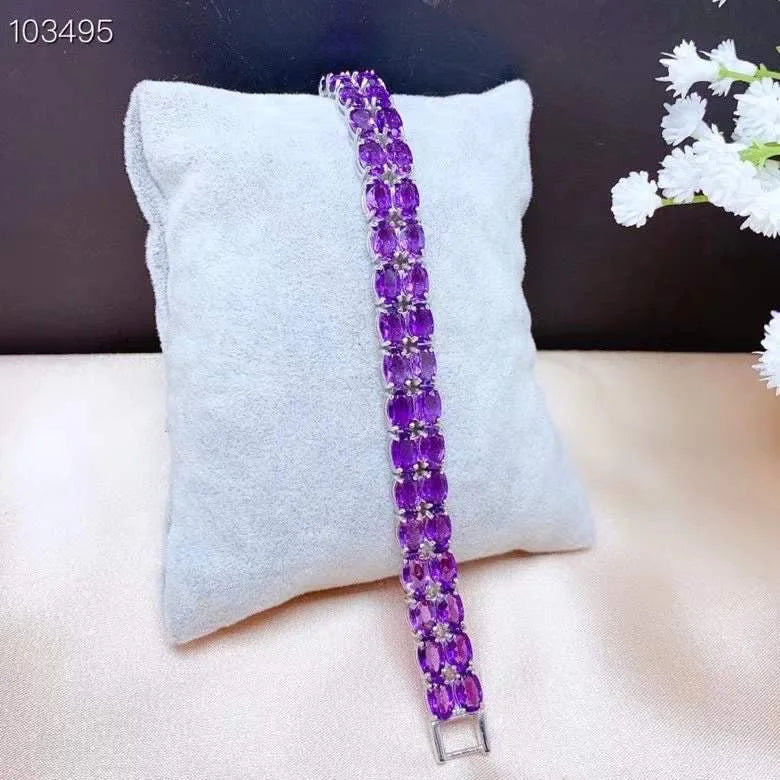 Sterling Silver Amethyst Bracelet, Many Gems, Beautiful Color for Ladies