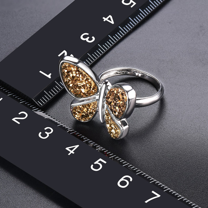 Sterling Silver Druzy Agate Butterfly Rings for Women