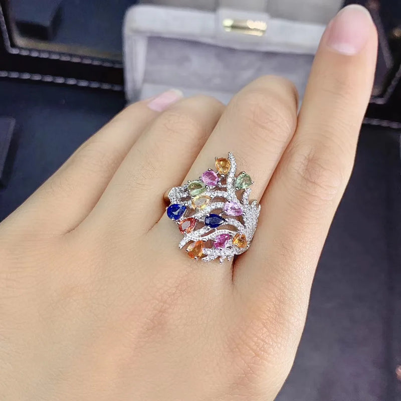 925 Silver Multicolor Sapphire Ring for Woman