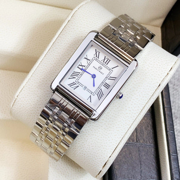 Luxury Square Steel Women's Watch with High Quality Date Display and Sleek Silver Design.