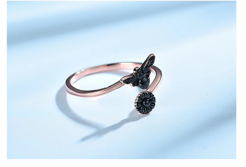 Silver Bee Flower Adjustable Rings for Women