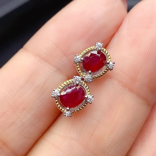 Sterling Silver Natural Ruby Earrings