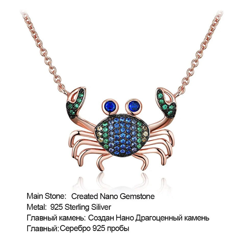 925 Sterling Silver Colorful Crab Chain Necklace for Women