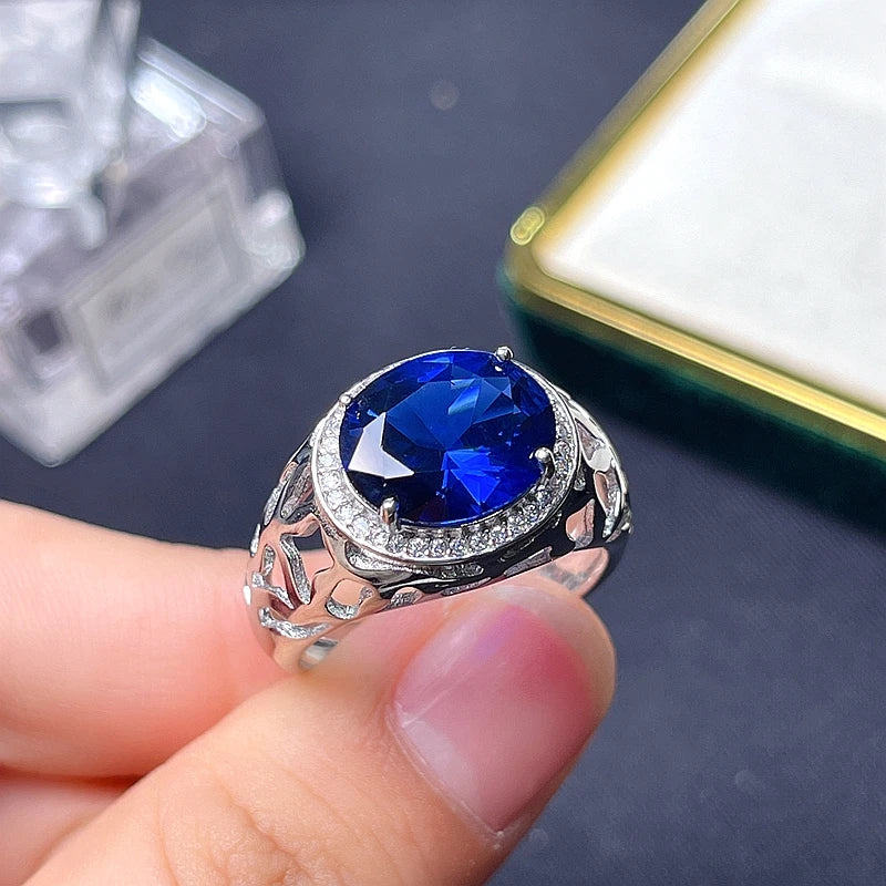 925 Pure Silver 5 Carat Sapphire Ring for Men