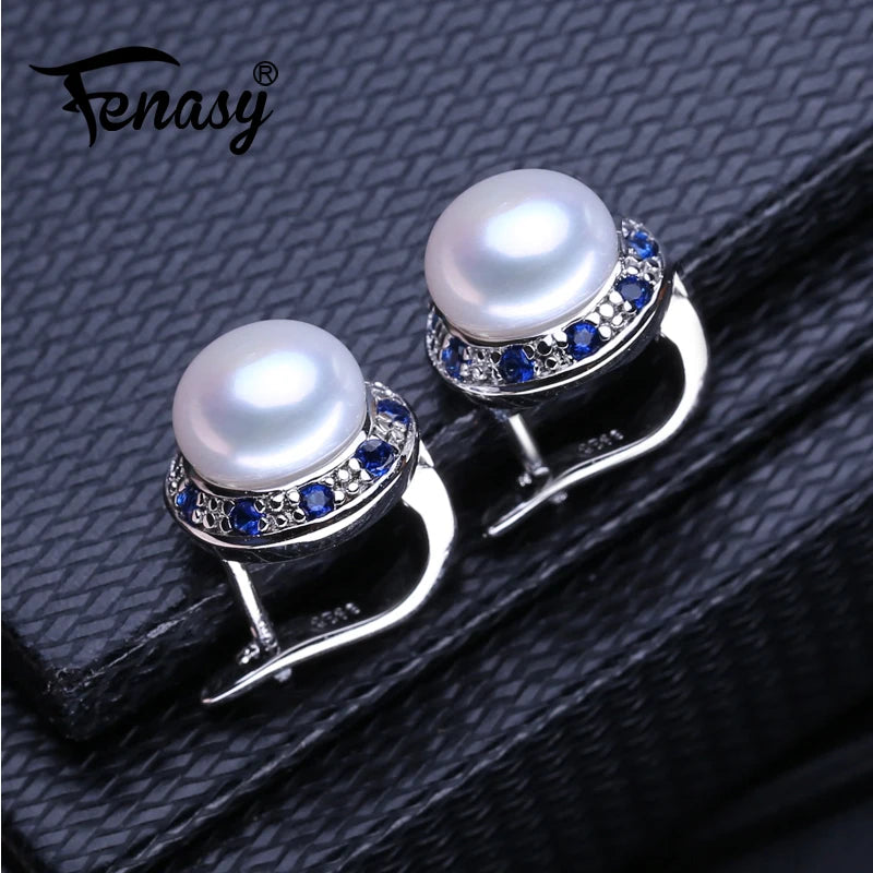 Sterling Silver Natural Pearl Crystal Sapphire Emerald Earrings For Women