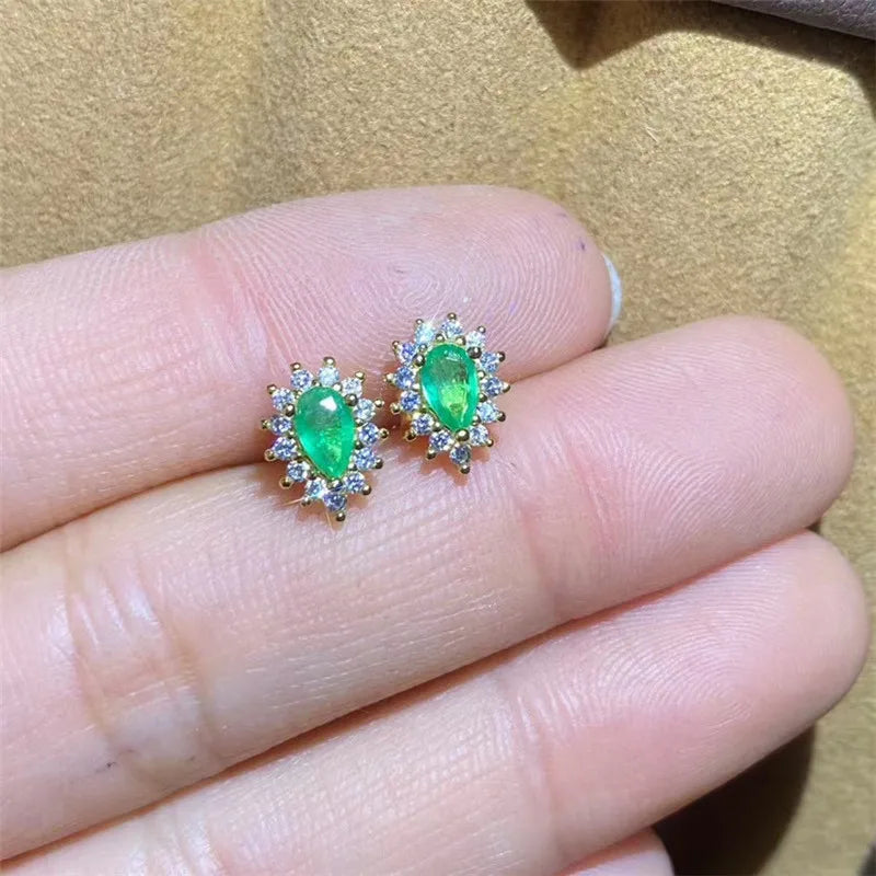 Sterling Silver 925 Natural Emerald Stud Earrings for Women