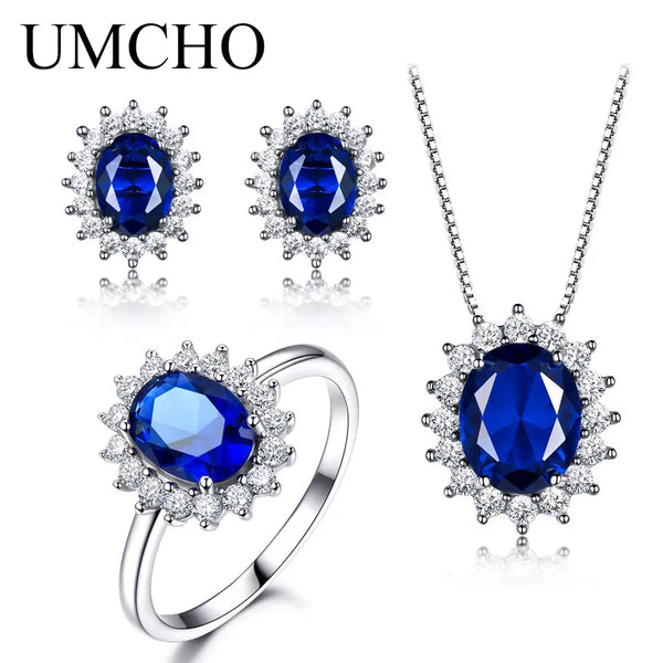 925 Sterling Silver Nano Blue Sapphire Jewelry Set for Women