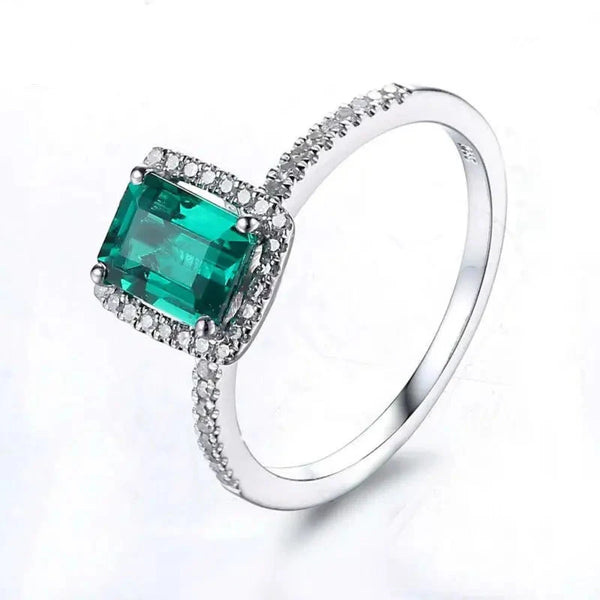 14K White Gold 1.3ct Emerald Diamond Engagement Ring for Women