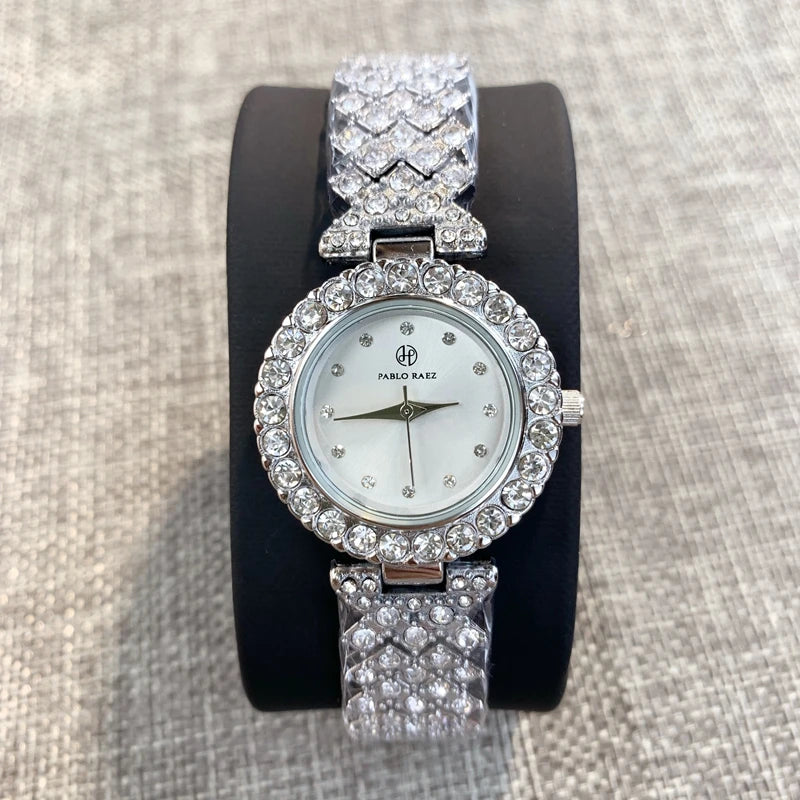 Luxury Steel Fashion Clock Watch with Diamond Accents & Special Design for Women's Dress Wristwear