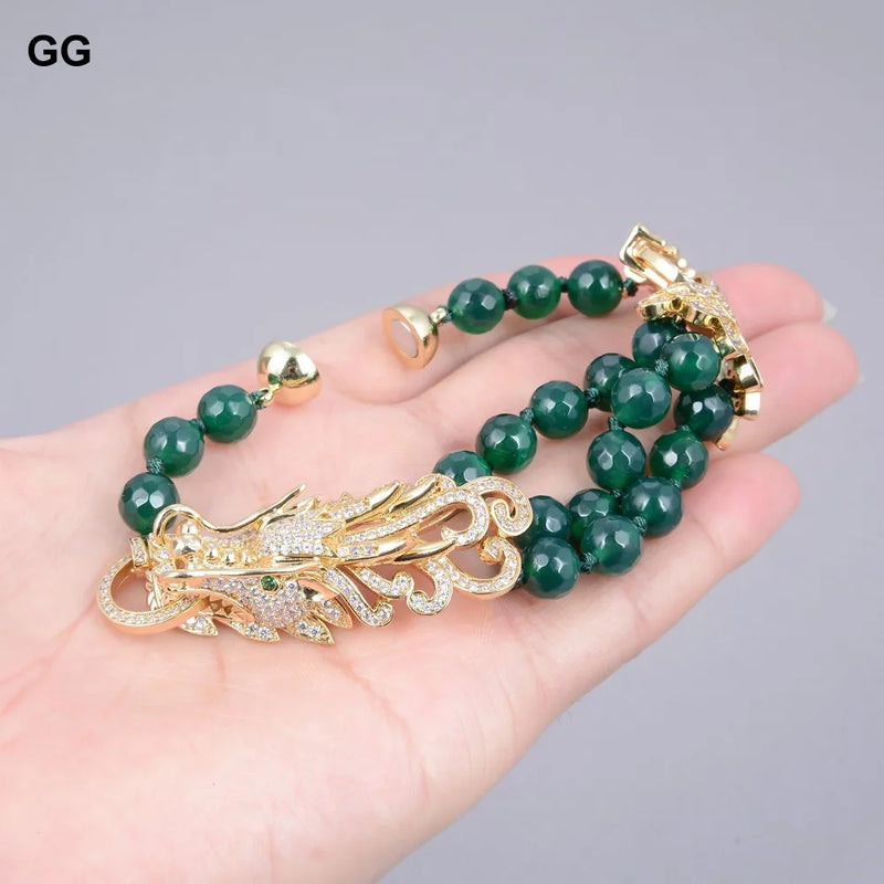 Sterling Silver Green Agate and CZ Dragon Bracelet for Women