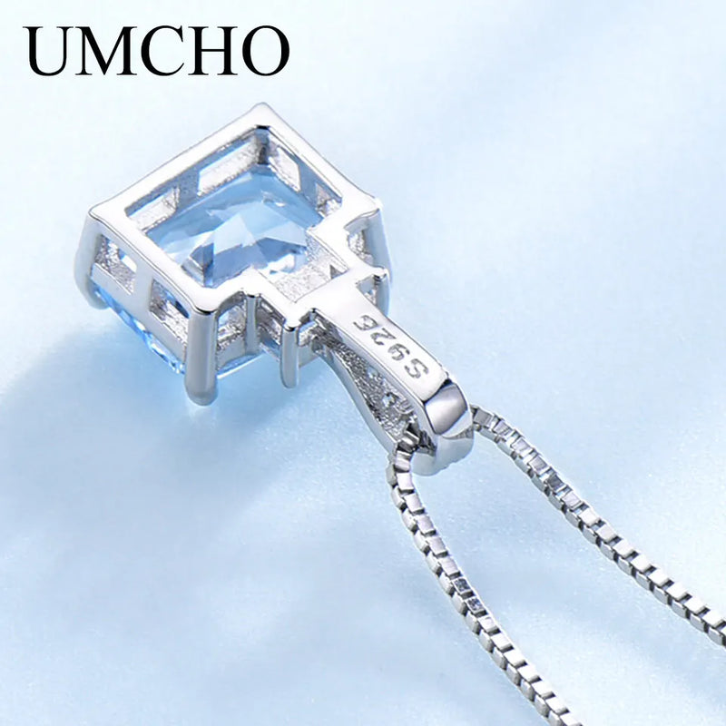 Sterling Silver Sky Blue Topaz Pendant Necklace for Women