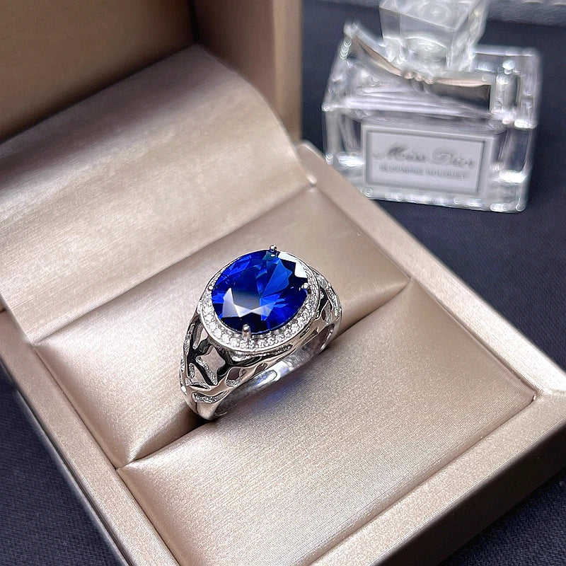 925 Pure Silver 5 Carat Sapphire Ring for Men