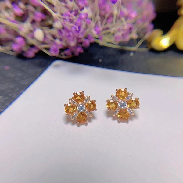 925 Sterling Silver Citrine Stud Earrings for Women