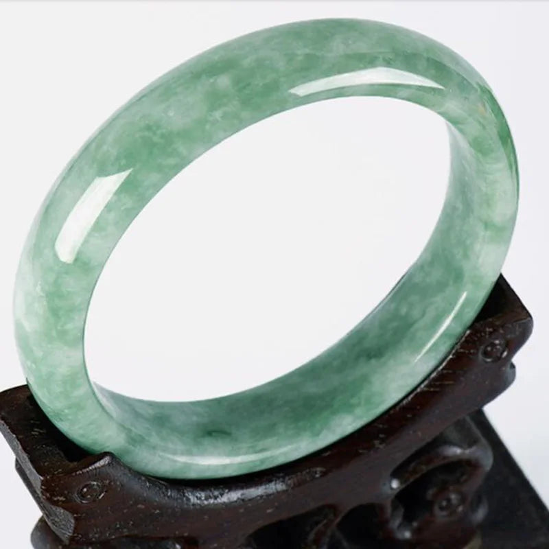 Natural Jade Bangle Bracelet, Hand-Carved for Women