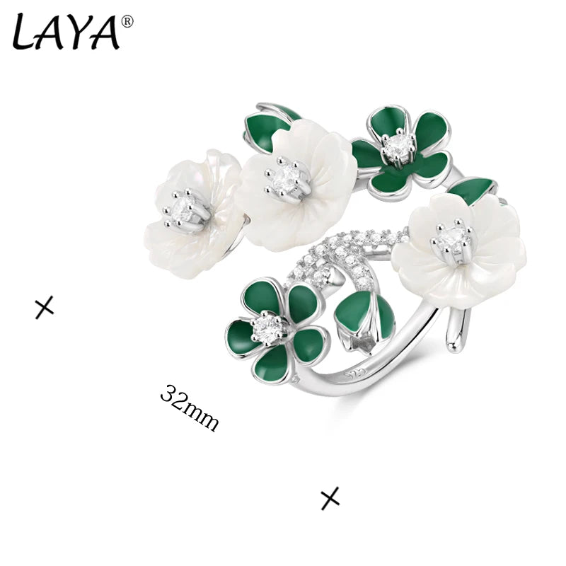 Sterling Silver Zircon Shell Flower Ring for Women