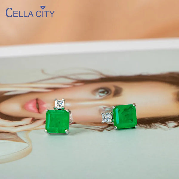 Sterling Silver 925 Emerald Earrings for Women