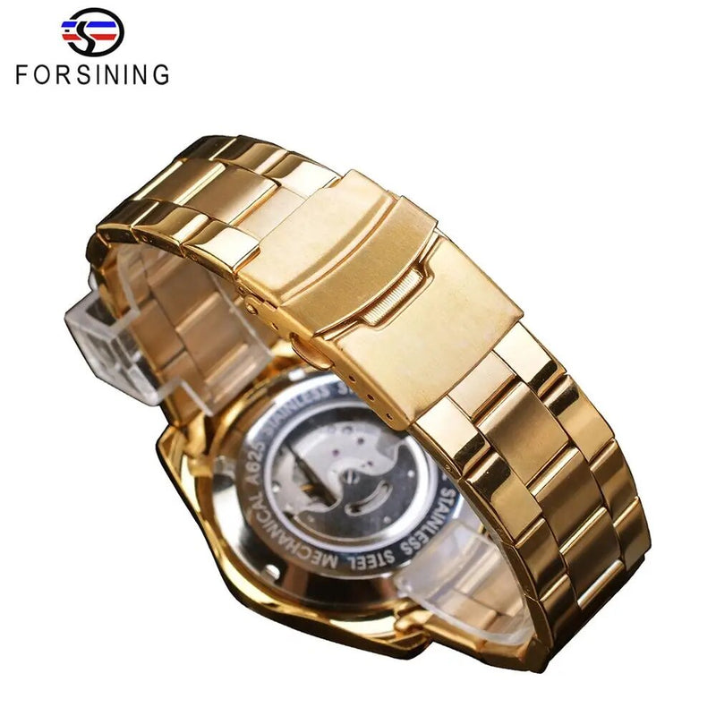 Stainless Steel, Golden, 3 Dial, Calendar, Automatic Watch for Men