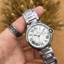 Men's Casual Stainless Steel Quartz Wristwatch with Date, Round Classic Design, Waterproof