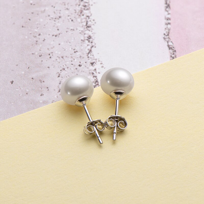 LUOWEND 925 Sterling Silver Earrings Half Round Natural Freshwater Pearl Earrings Handmade Jewelry for Women Birthday Gift