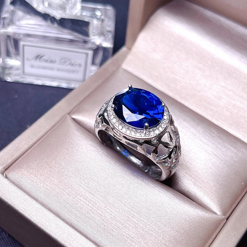 925 Pure Silver 5 Carat Sapphire Ring for Men