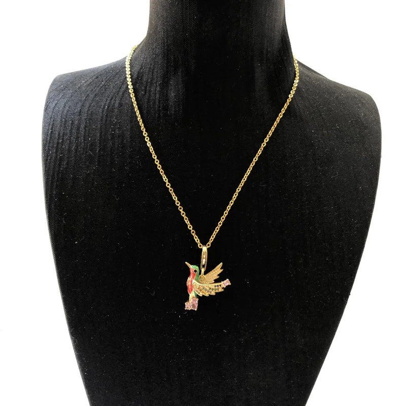 925 Sterling Silver Colorful Hummingbird Necklace for Women