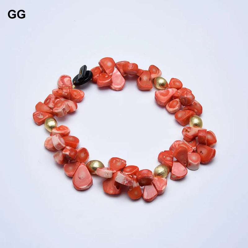 Gold-Plated Teardrop Orange Coral Beads Choker Necklace for Women