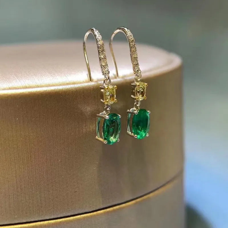 925 Silver Emerald Gemstone Earrings for Women